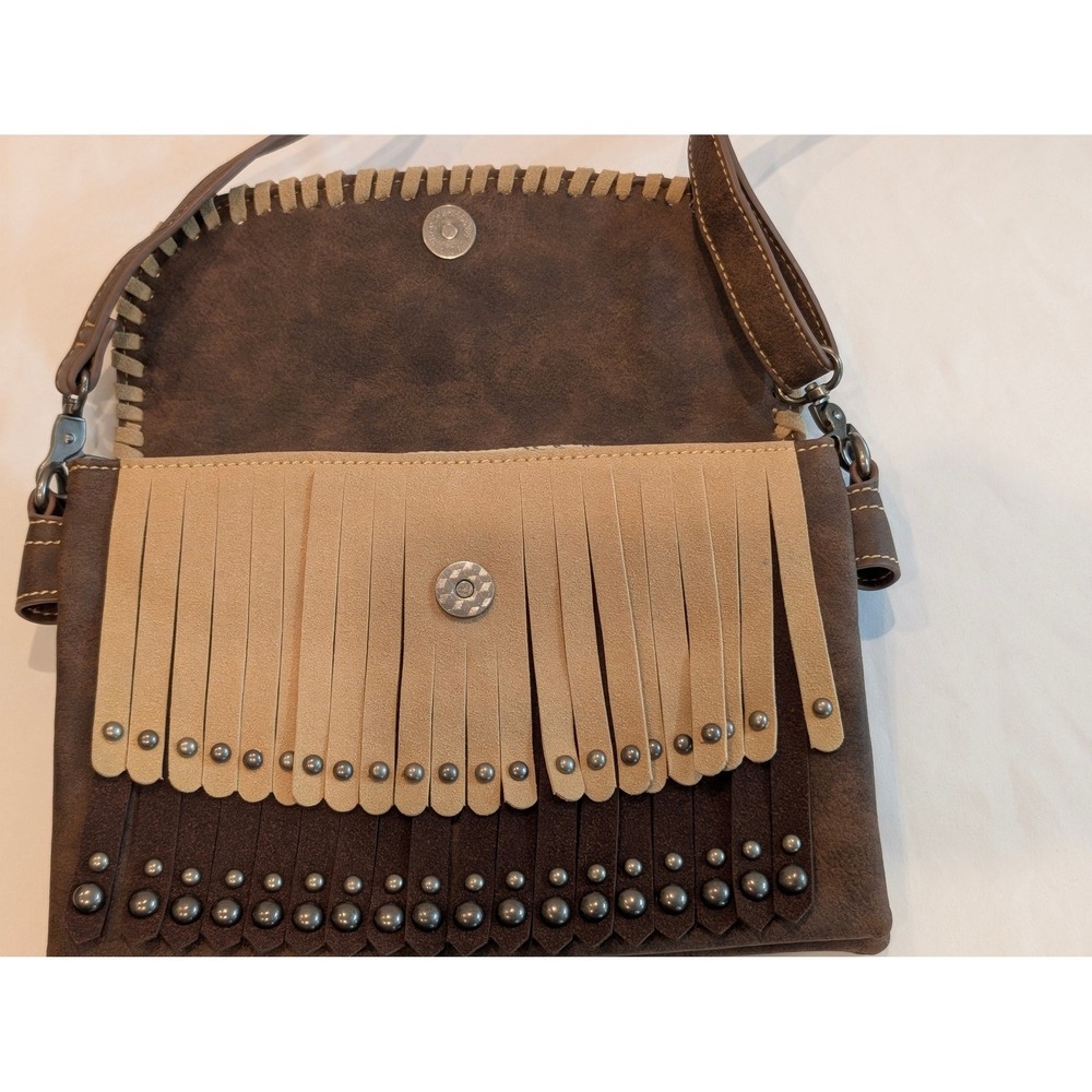 Montana West Western Crossbody Bag Studded Concho Fringe Boho Faux Seude Purse - Picture 5 of 16
